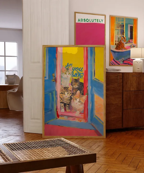 Funny Cat Bathroom Decor, Maximalist Poster Print