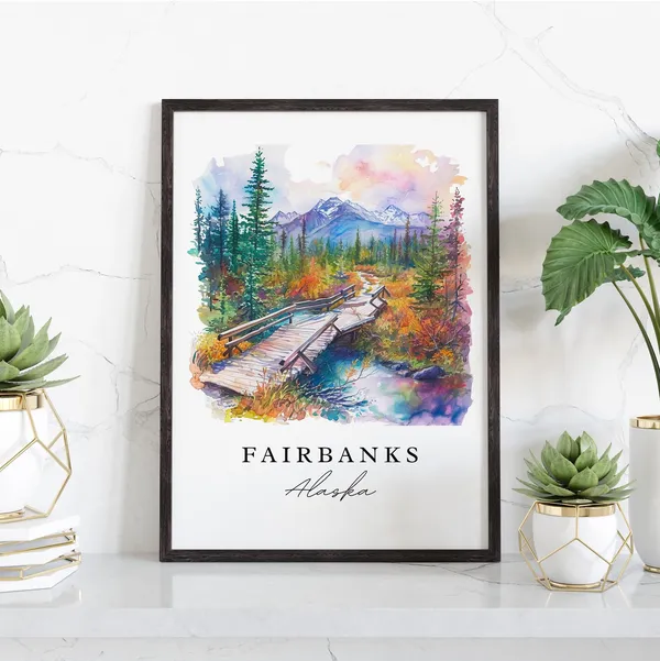 Fairbanks Alaska Travel Poster, Custom Text Print