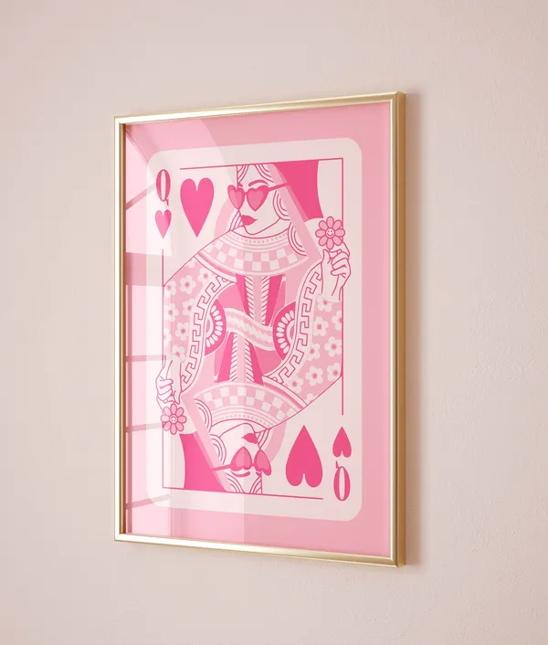 Queen Of Hearts Retro Art Print, Preppy Decor