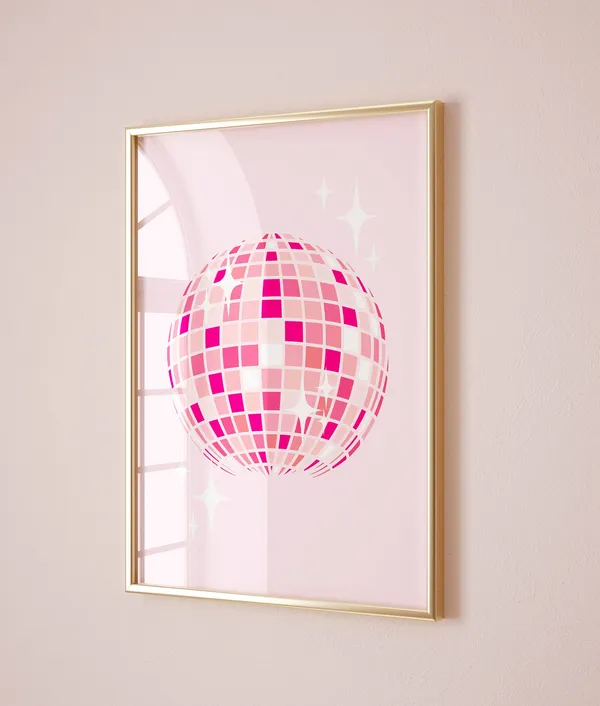 Disco Ball Decor Groovy Poster, Maximalist Bar Cart Art