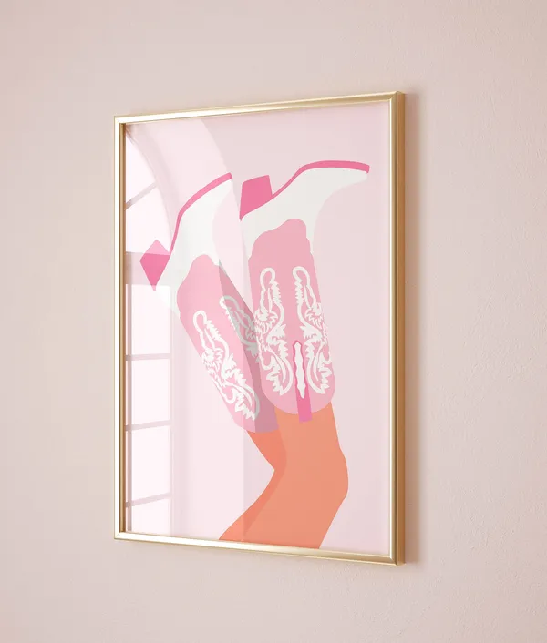 Cowgirl Boots Preppy Wall Art Print, Y2K Decor