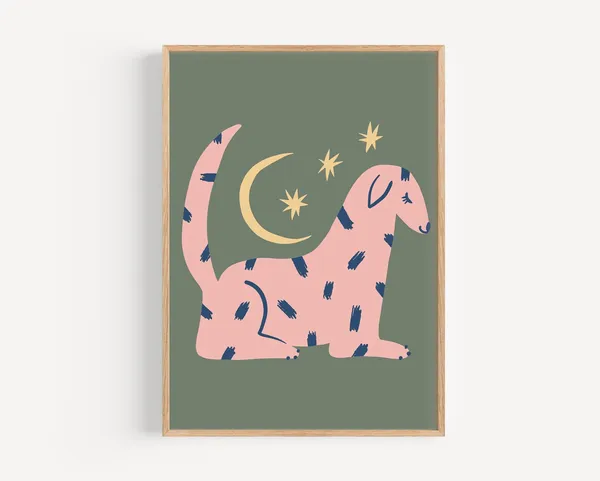 Dreamy Dog Kids Print, Retro Nursery Decor