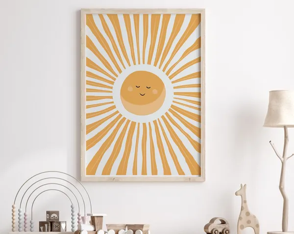 Boho Sun Watercolor Art Print, Nursery Decor