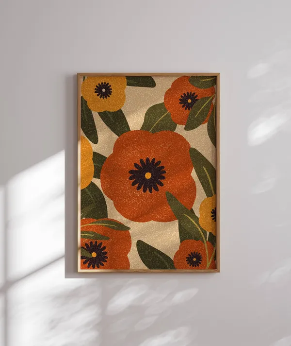 Groovy 70s Flower Poster, Retro Floral Art Print