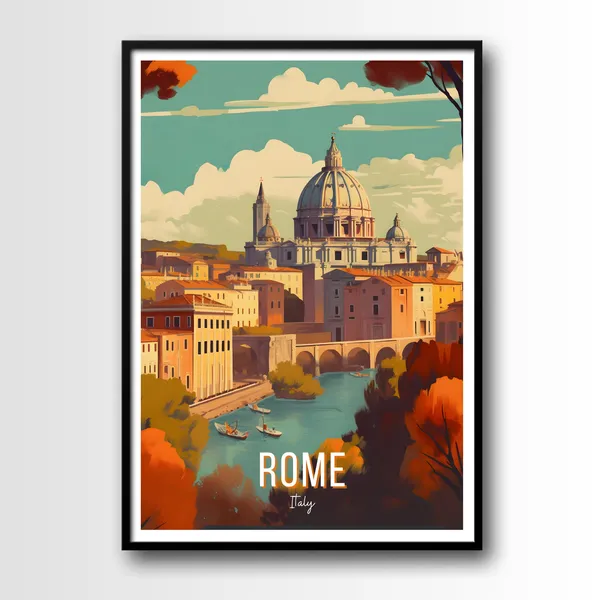 Rome Vintage Travel Poster, Italy Wall Art