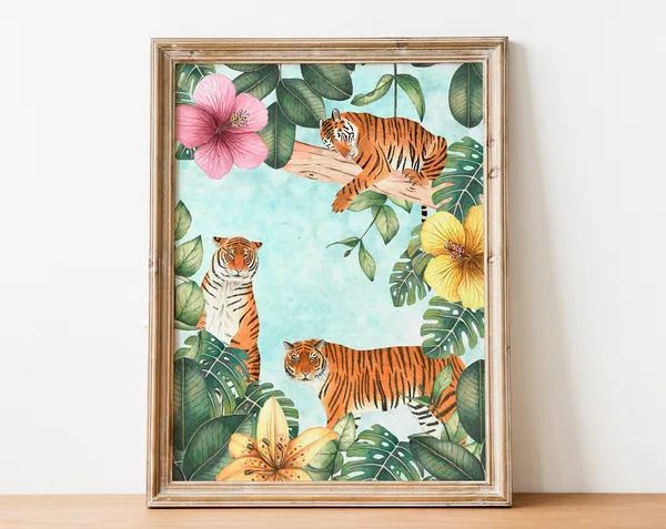 Tiger Art Print, Jungle Animal Nursery Decor