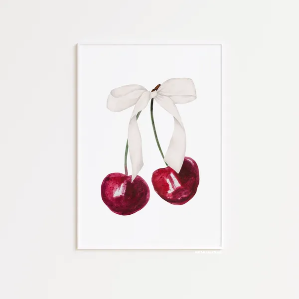 Cherry Bow Poster, Coquette Apartment Decor Art Print