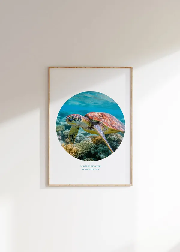 Ocean Wanderer Turtle Poster, Neutral Nautical Decor