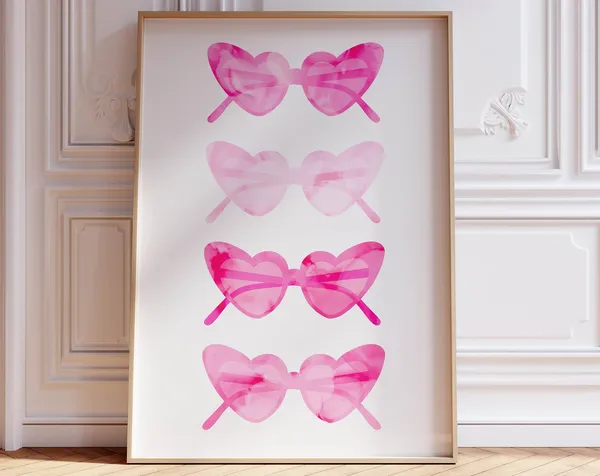 Heart Sunglasses Preppy Art Print, Dorm Room Decor