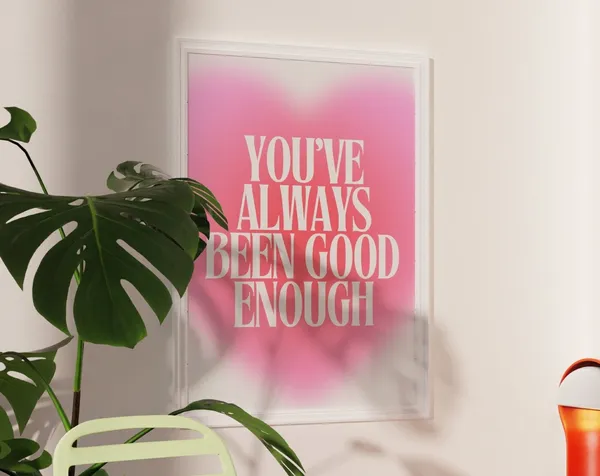 Aura Pink Heart You Are Enough Quote Art Print