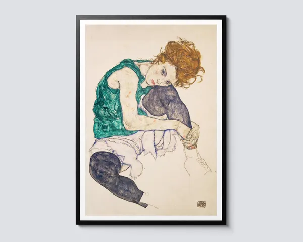 Seated Woman With Legs Drawn Up, Schiele-Inspired Art Print