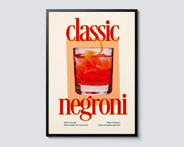 Negroni Cocktail Retro Photo Art Print, Home Bar Decor