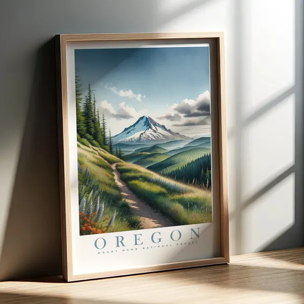 Oregon Watercolor Print, Mount Hood Travel Poster