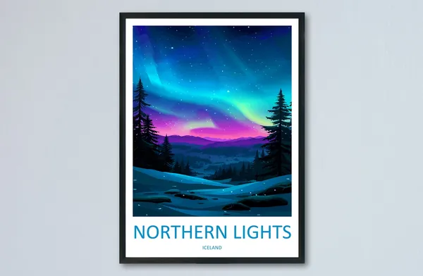 Northern Lights Travel Poster, Aurora Borealis