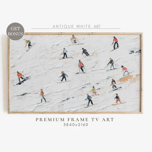 Winter Ski Resort Abstract Snow Oil Painting Art Print