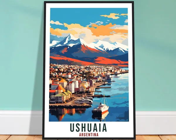 Ushuaia Travel Poster, Argentina City Landscape