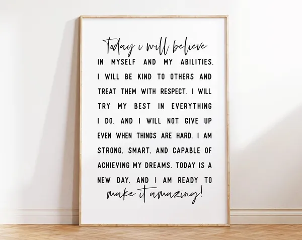 Daily Affirmations Typography Art Print, Office Decor