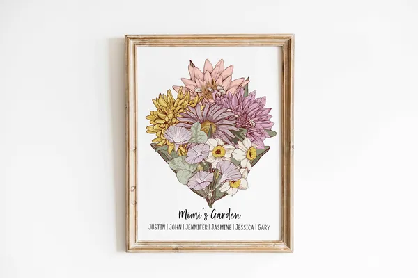 Custom Birth Flower Family Bouquet, Christmas Gift