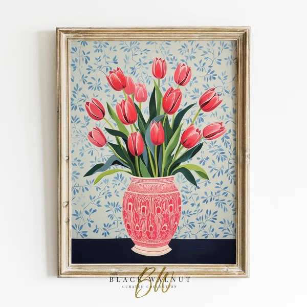 Tulips Art Print, Grandmillennial Maximalist Coquette