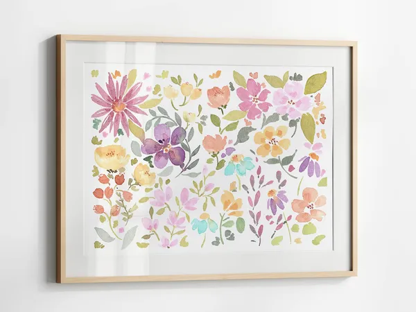 Colorful Flower Print, Bright Wildflower Watercolor