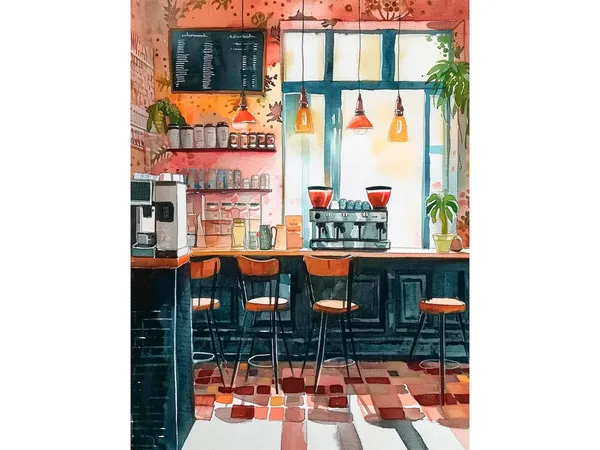 Cafe Watercolor Art Print, Coffee Kitchen Decor