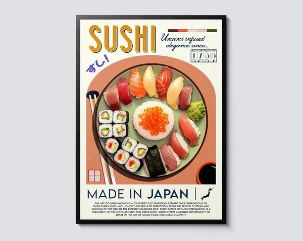 Japanese Sushi Vintage Graphic Print, Asian Cuisine Poster