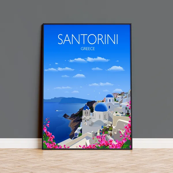 Santorini Travel Poster, Greece Travel Print