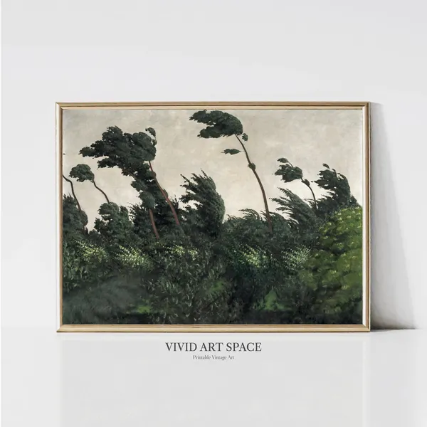 The Wind Vintage Landscape Art Print, Rustic Farmhouse