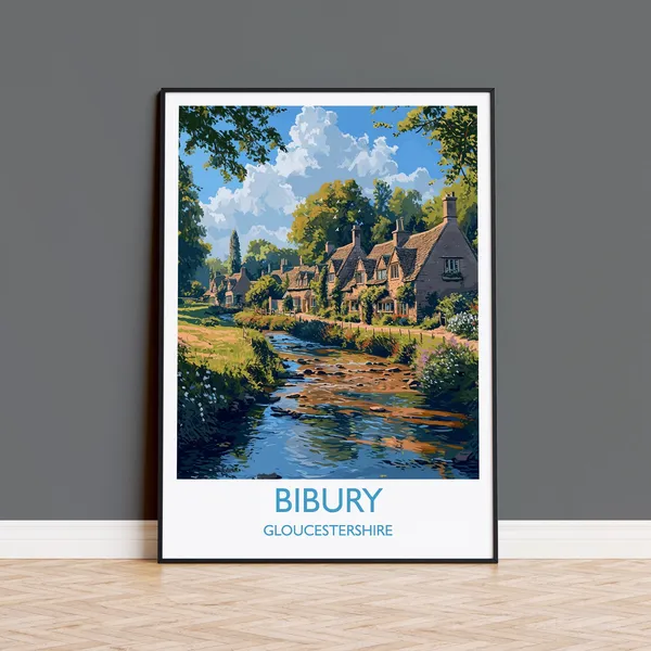 Bibury Travel Poster, Gloucestershire Cotswolds