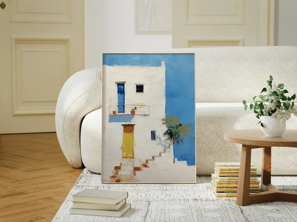 Island House Oil Painting, Greek Island Coastal Art Print - Image 3