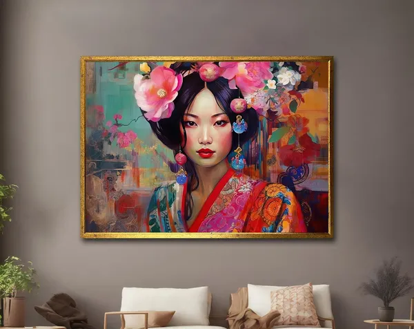 Geisha Woman Japanese Art Poster, Asian Wall Decor