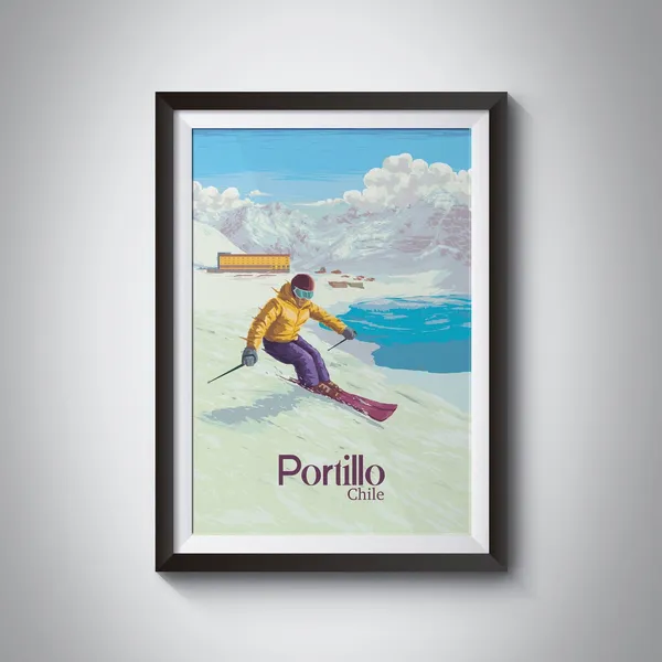 Portillo Chile Ski Resort Vintage Travel Poster