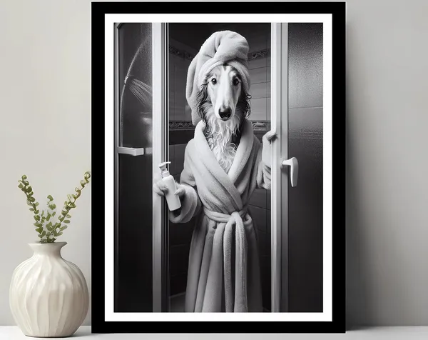 Borzoi Bathroom Wall Art, Funny Toilet Poster