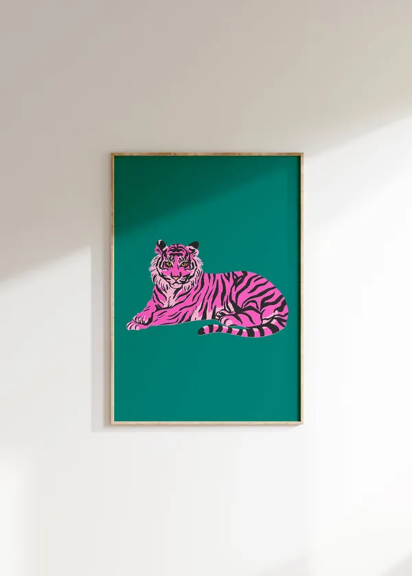 Tiger Green Leopard Feline Art Print, Big Cat
