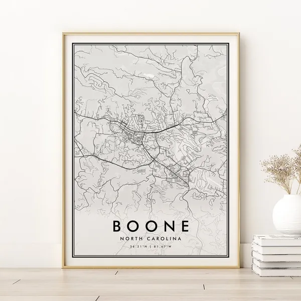 Boone City Map, North Carolina Modern Poster Print