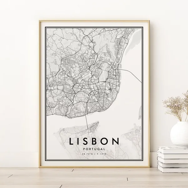 Lisbon City Map Portugal Art Print, Modern Road