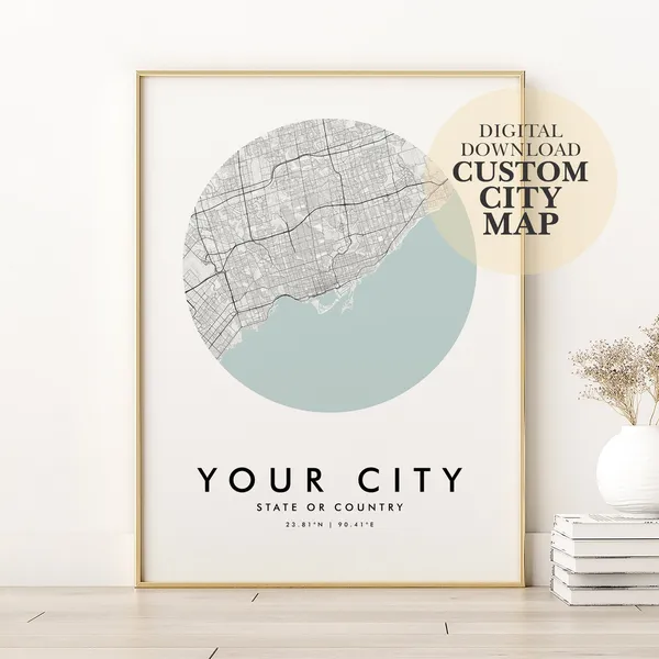 Custom City Map Art Print, Valentine's Day Gift