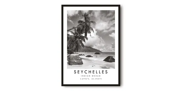 Seychelles Minimalist Travel Poster, Coastal Print