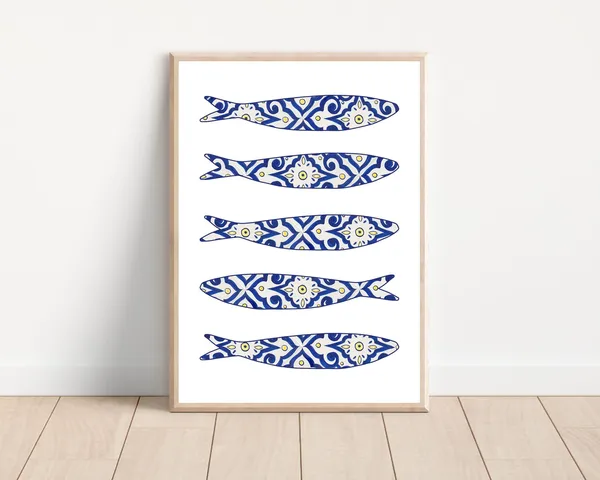 Portuguese Sardine Tile Art Print, Portugal Decor