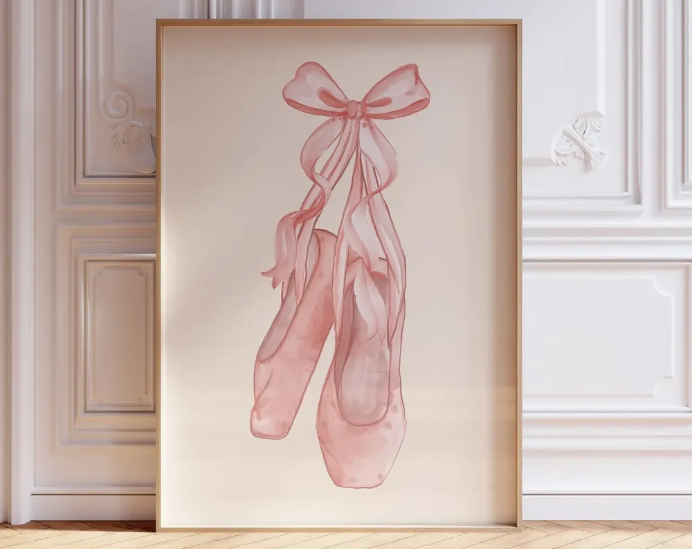 Pink Ballet Shoes Watercolor Art Print, Nursery Decor