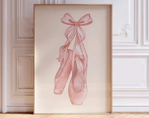 Pink Ballet Shoes Watercolor Art Print, Nursery Decor