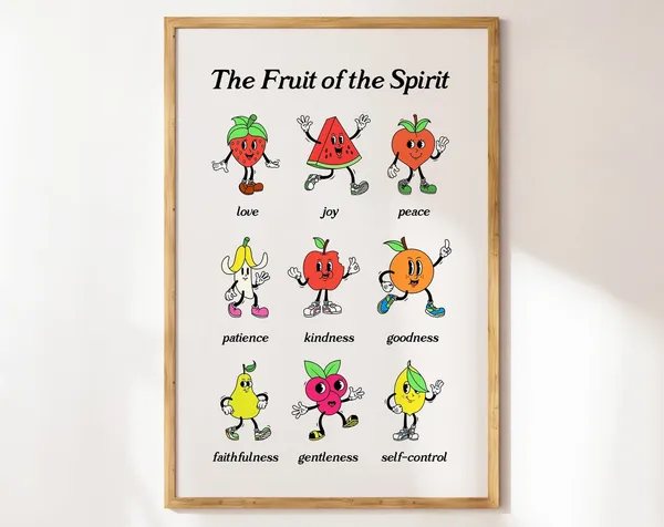 Fruit Of The Spirit Christian Poster, Retro Mascot