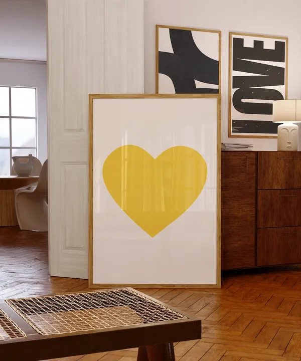 Mid-Century Yellow Heart Valentine Art Print