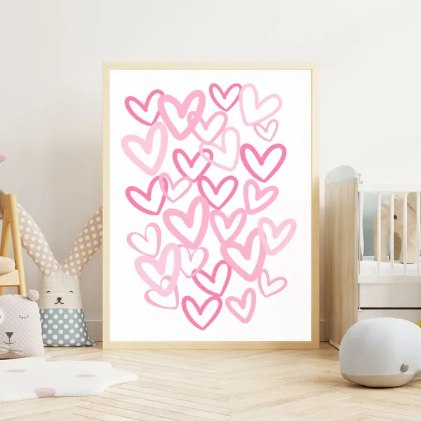 Pink Hearts Print, Preppy Graffiti Wall Art