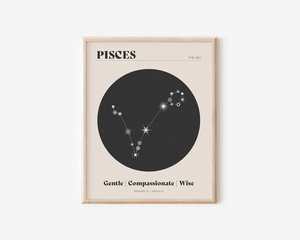 Pisces Star Constellation Art Print, Neutral Zodiac Decor