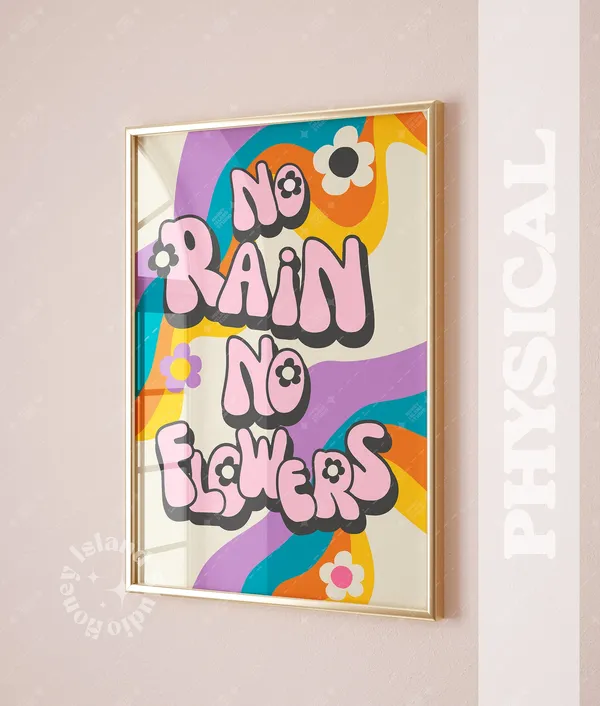 No Rain Flowers Retro Psychedelic Art Print