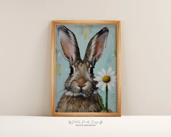 Vintage Rabbit Spring Art Print, Rustic Easter