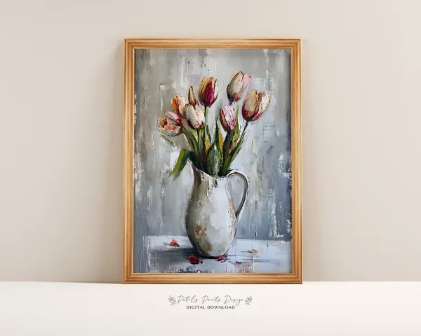 Vintage Floral Spring Art Print, Rustic Easter