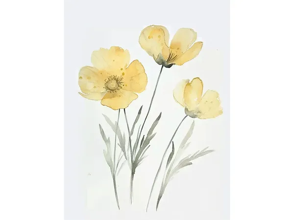 Buttercup Painting Watercolor Art Print, Spring Botanical