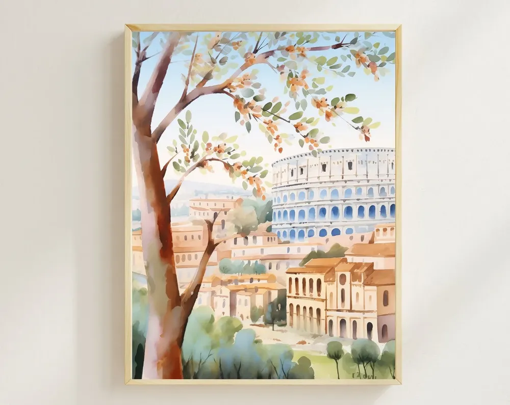 Colosseum Watercolor Print, Rome Italy Travel Art